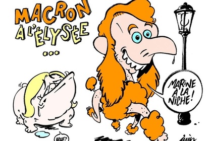 Charlie Hebdo изобразил Ле Пен и Макрона в виде собак