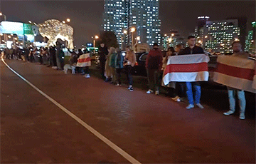 Десятки минчан выстроились в цепь солидарности около легендарного «Зубра»