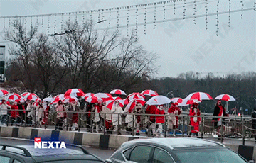 Минчанки с бело-красно-белыми зонтами вышли на марш