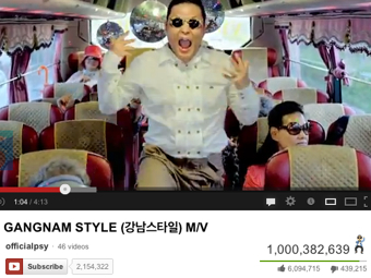 Клип "Gangnam Style" просмотрели миллиард раз