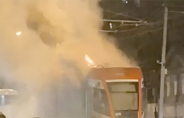 В Московии на ходу загорелся беларусский трамвай