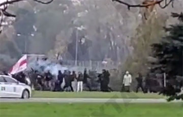 Видеофакт: Мужчина с бчб-флагом против отряда лукашистов с гранатами