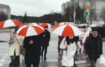 Минчанки вышли на акцию с бело-красно-белыми зонтами
