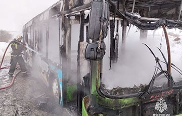 В Московии сгорел очередной беларусский автобус МАЗ