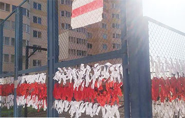 «Наша цель - свободная Беларусь»: Гомельчане украсили двор бело-красно-белыми лентами