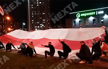 Жители Каменной Горки развернули огромный бело-красно-белый флаг