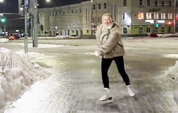 Беларуска на коньках прокатилась по тротуарам Гомеля