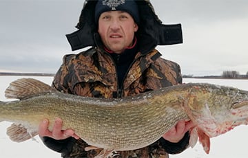Новый персональный рекорд: беларусский рыбак вытянул из проруби огромную щуку